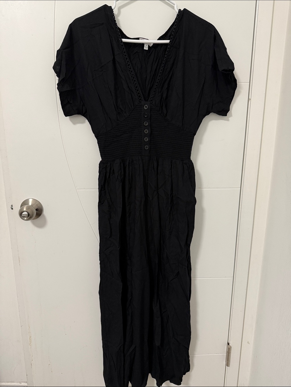Black V-Neck Smocked-Waist Women's Romper